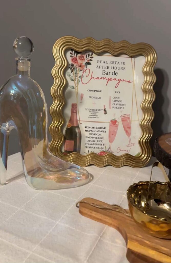 Champagne bar signage at Moon Water event