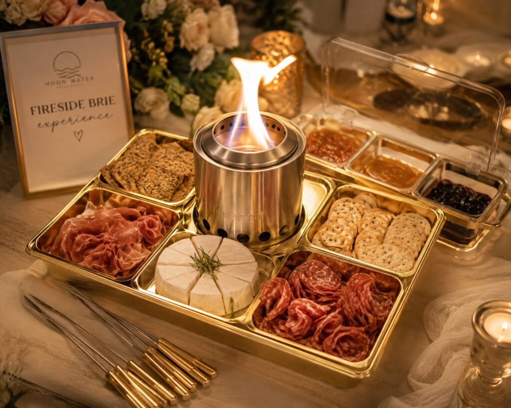 Fireside Brie Experience with baked brie and charcuterie