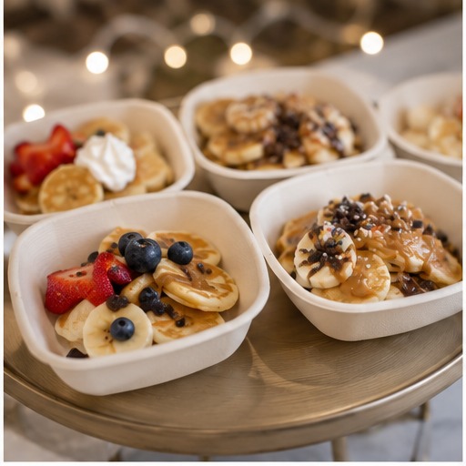 Moonrise Pancake Bar styled bowls with strawberries and blueberries